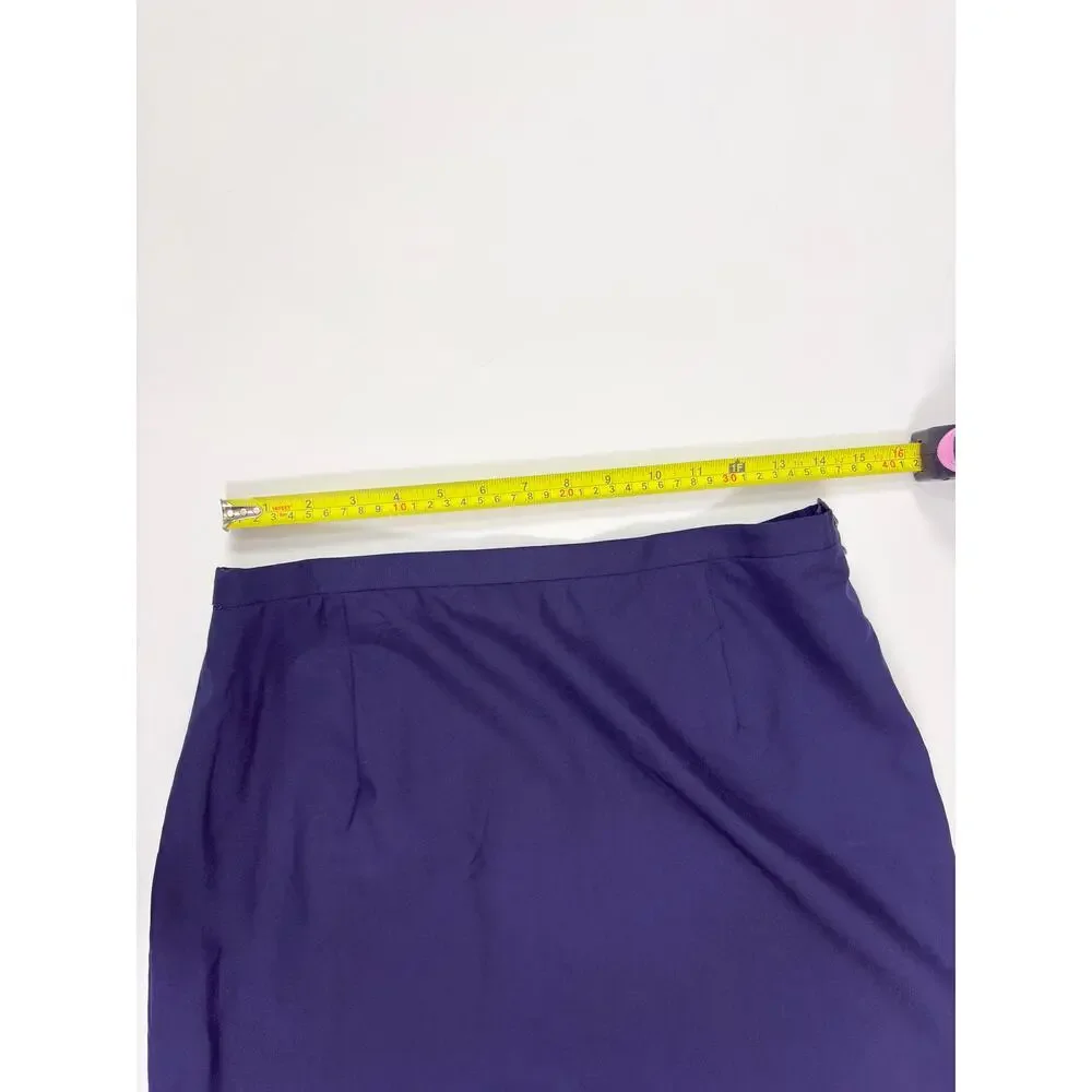 Vintage Paul Stuart Made in Italy Navy Silk Blend A-Line Midi Skirt Quiet Luxury